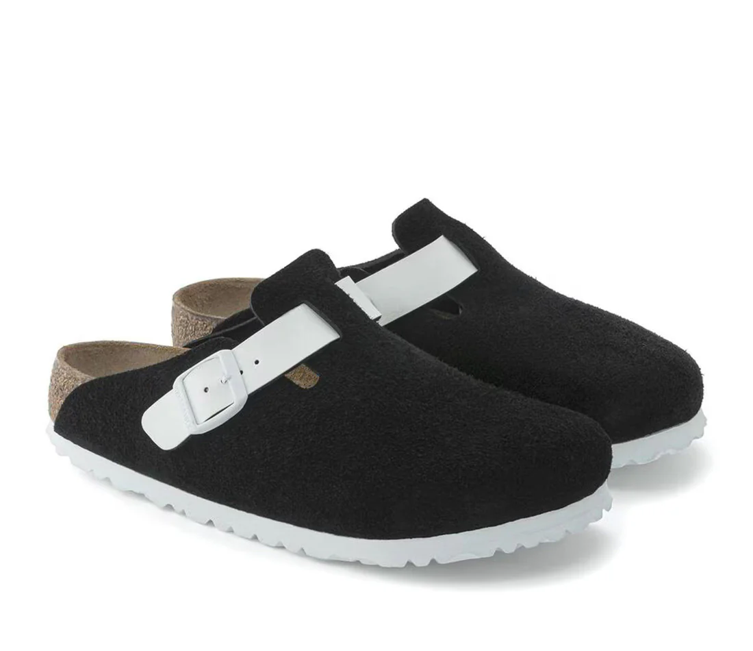 Birkenstock Boston Black Antique Suede White - Image 3